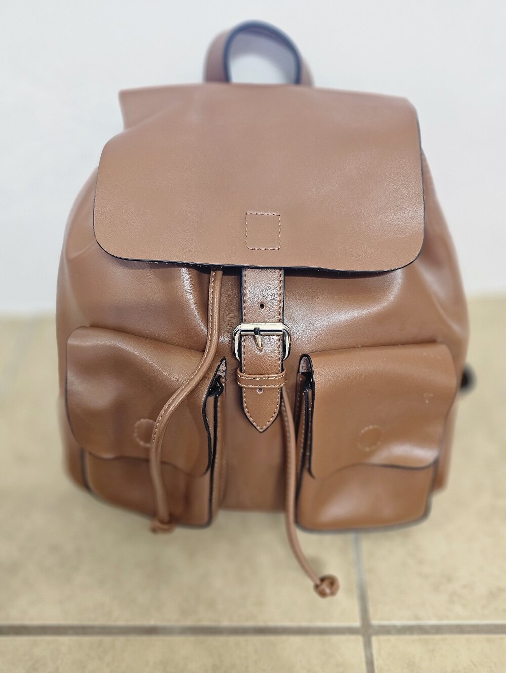 Neiman Marcus Brown Leather Drawstring Backpack With Removable Insert-Never Used